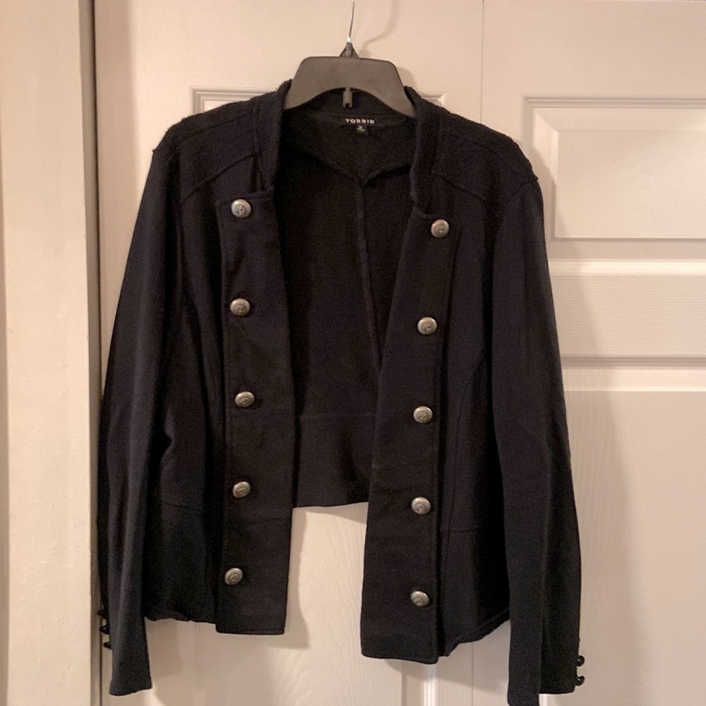 Black women’s military style jacket.